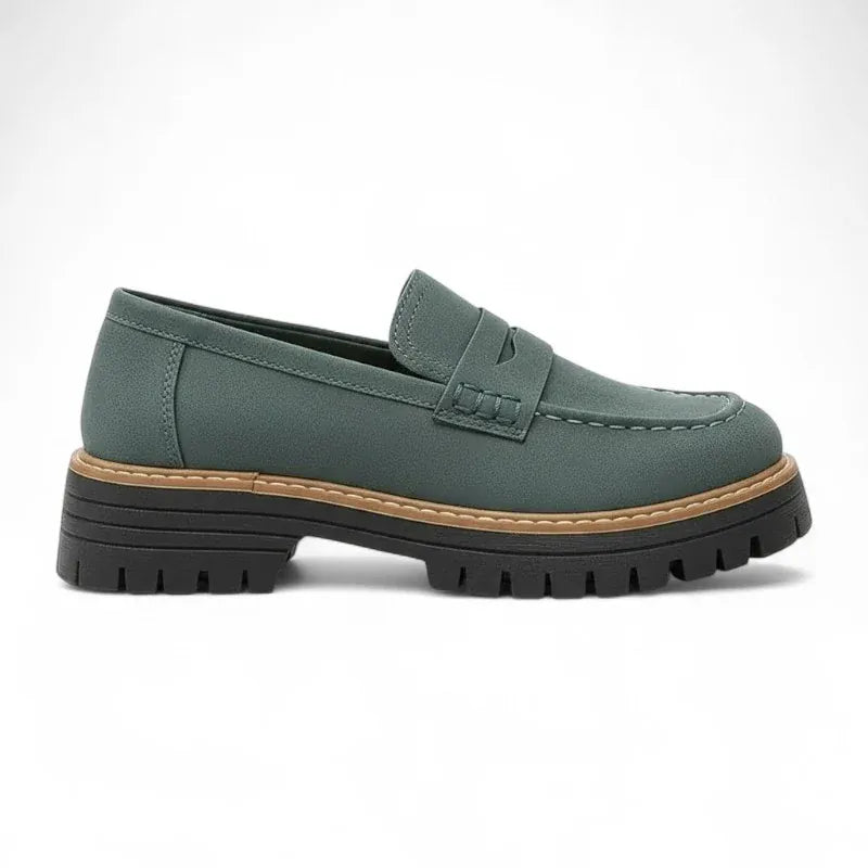 Vittoria - Mocassin Femme en Daim à Surpiqûres Contrastées Vert