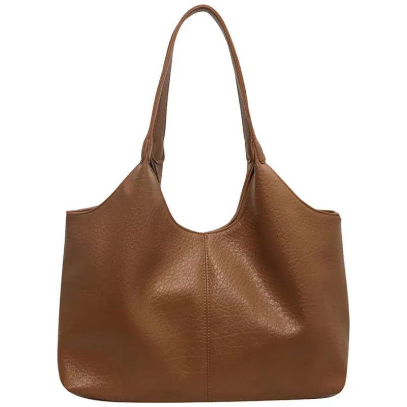 Grand sac à main vintage en cuir grainé camel Vya, spacieux et authentique pour femme élégante au quotidien