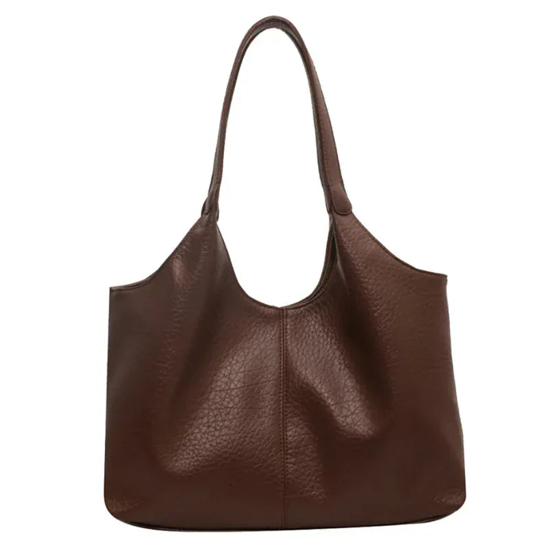 Grand sac à main vintage en cuir grainé marron Vya, spacieux et authentique pour femme élégante au quotidien
