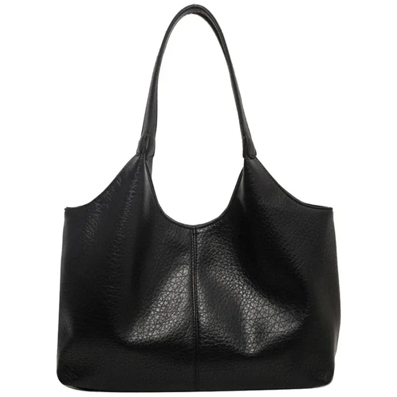 Grand sac à main vintage en cuir grainé noir Vya, spacieux et authentique pour femme élégante au quotidien