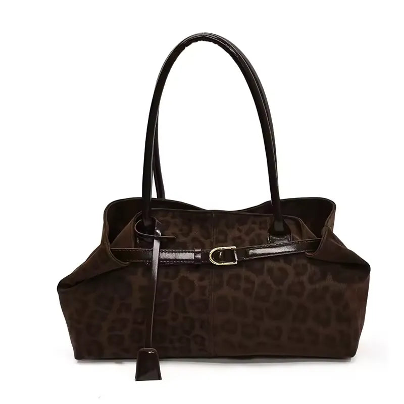 YUNA - Sac à Main Femme Tendance Léopard marron foncé, léger et souple, idéal pour vos essentiels : pour téléphone, portefeuille, clés et maquillage
