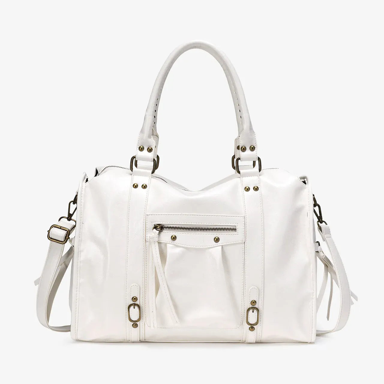 Grand sac à main de cours en cuir vintage blanc Yvanna, spacieux et structuré pour femme et étudiante