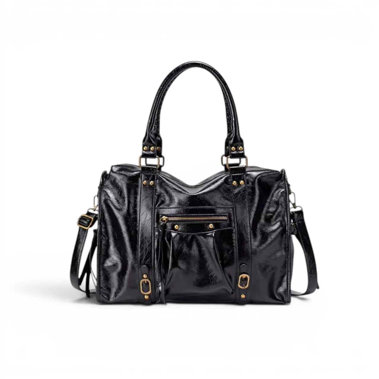 Grand sac à main de cours en cuir vintage noir Yvanna, spacieux et structuré pour femme et étudiante